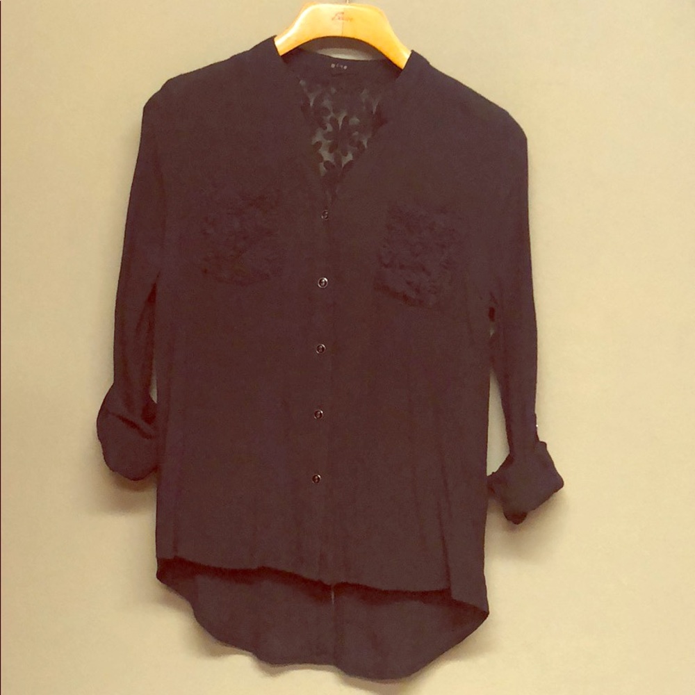 Black flower lace blouse